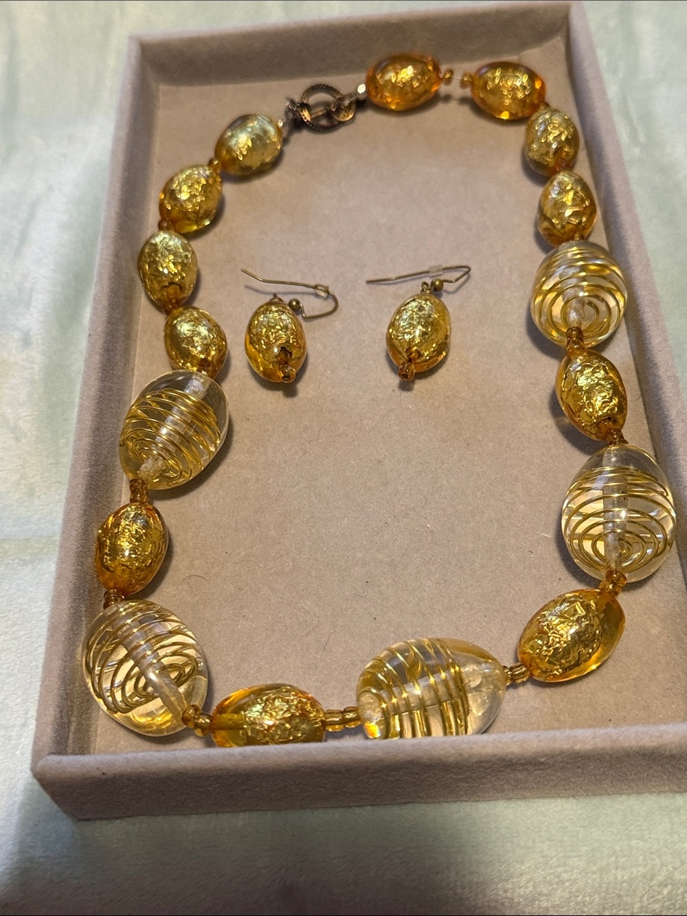 Gold-Tone Glass Bead Necklace & Earring Set